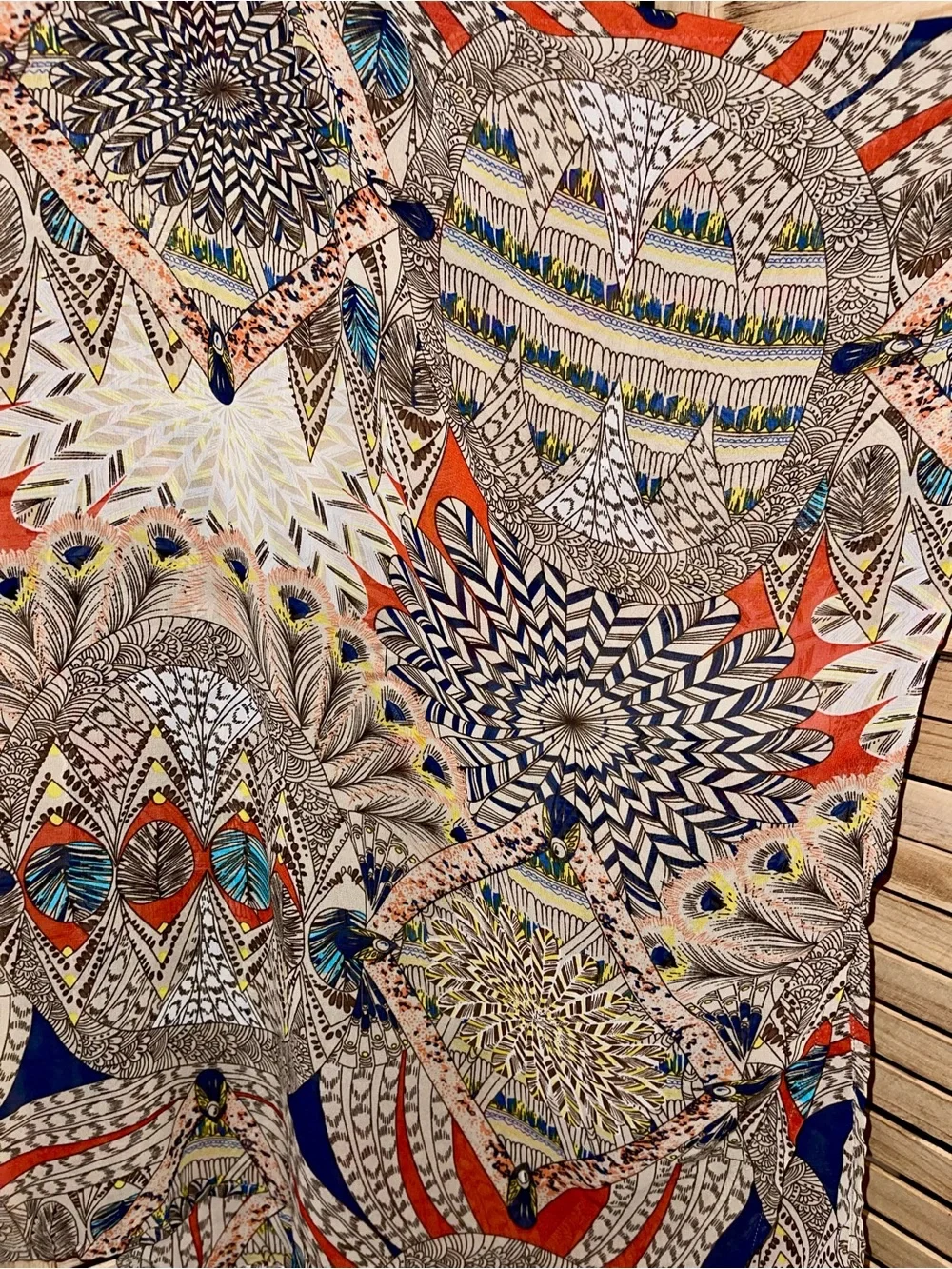 Umgee Oversized Boho Print Open Front Kimono Pom Pom Trim M/L Western